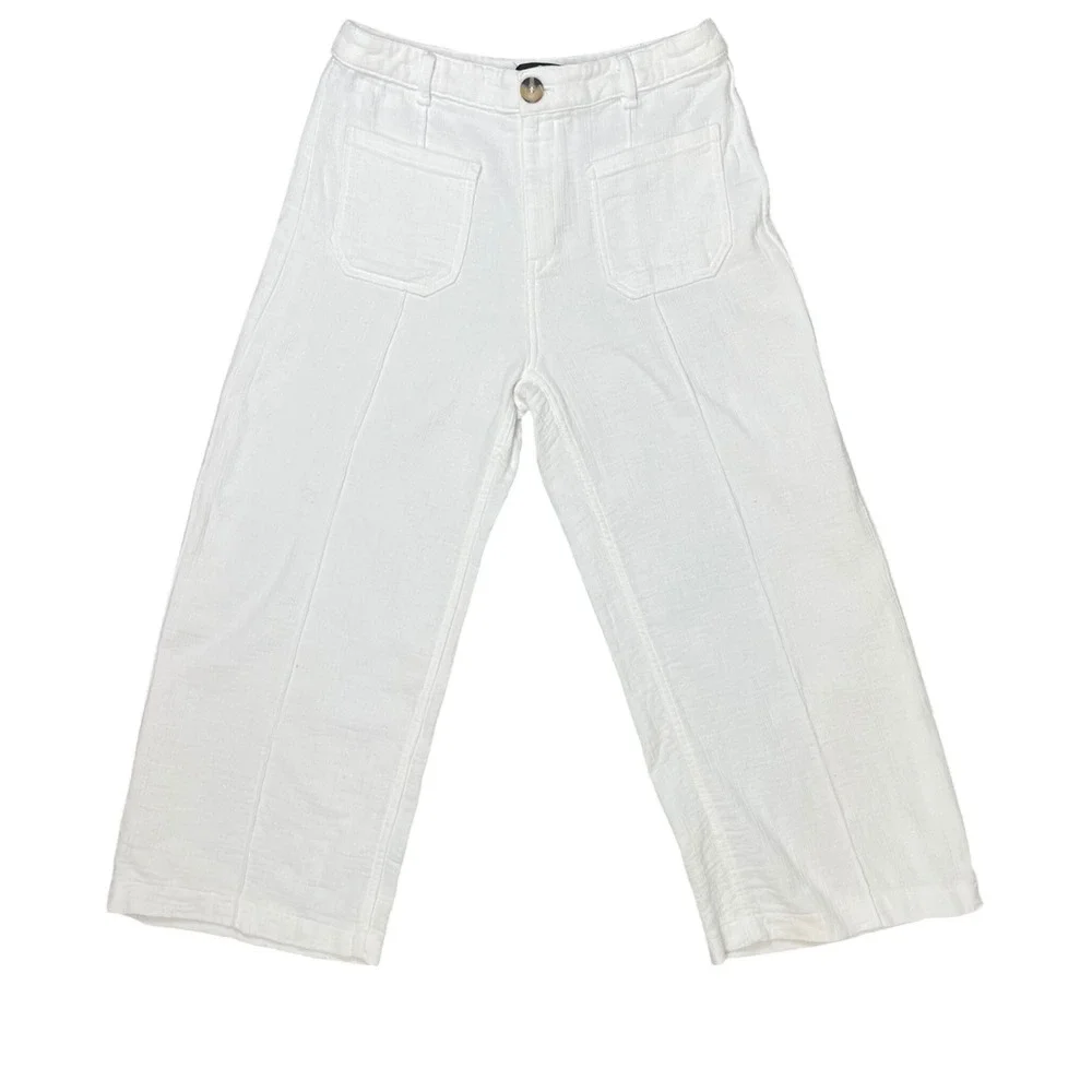Zara White Textured Wide Leg High Waisted Pants Coastal Classic Large